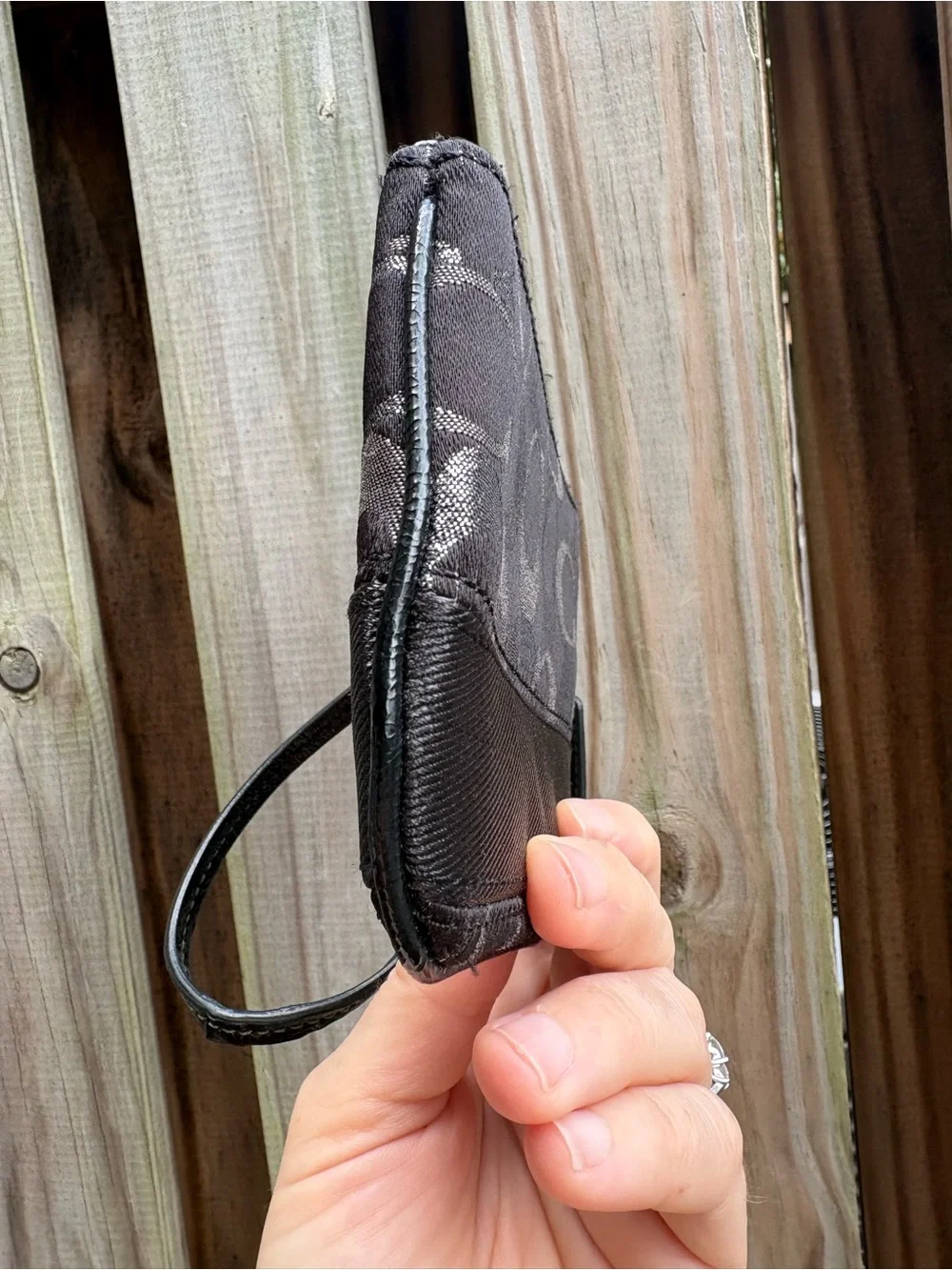 Coach Black and Silver Lurex Signature Wristlet